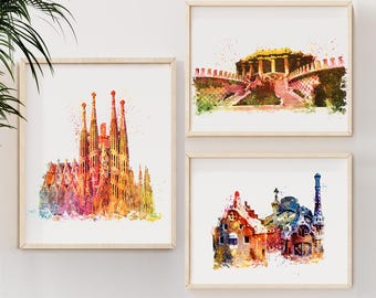 バルセロナのサグラダ・ファミリアのオリジナル水彩画からのアート