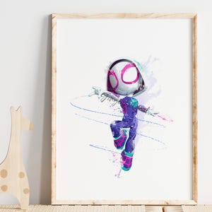 Spidey, superhéroe bebé, bebé Spiderman, impresión de acuarela, superhéroe, póster de película, guardería, arte de pared, baby shower, decoración de habitación infantil