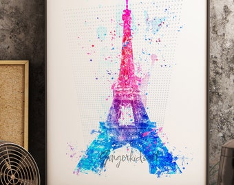 Eiffel Tower, Paris Skyline, France, French, Paris Wall Art, Travel, Paris Print, Paris Poster, Painting, Europe, Watercolor, Art Print -890