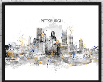 Pittsburgh, Watercolor, Art Print, Skyline, Travel, Pittsburgh Poster, USA, Wall Art, Home Decor - 1060