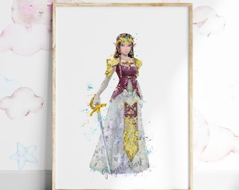 Zelda Watercolor Wall Print Nursery Decor Kids Bedroom 1005