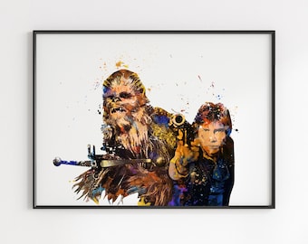 Star Wars Watercolor Art Print: Han Solo & Chewbacca, Movie Poster 450