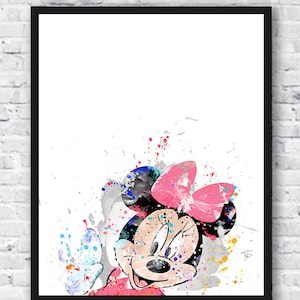 Minnie Mouse, Watercolor, Art Print, Mickey Mouse, Baby Shower, Minnie ...