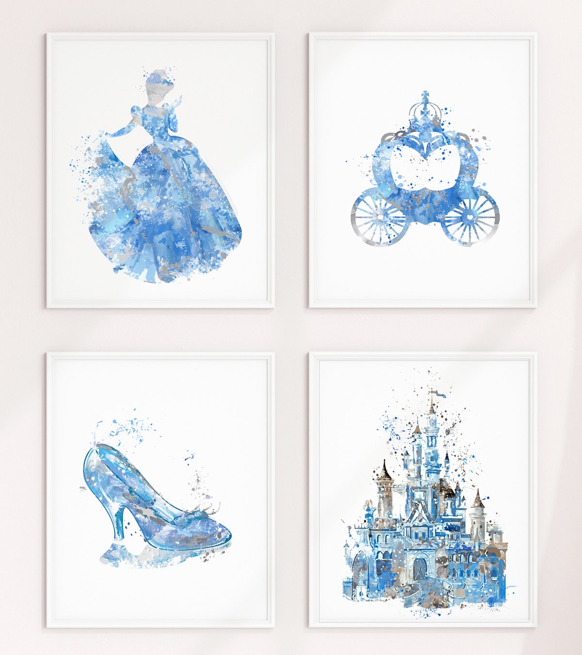 シンデレラの水彩画アートプリント プリンセス城 子供部屋の装飾