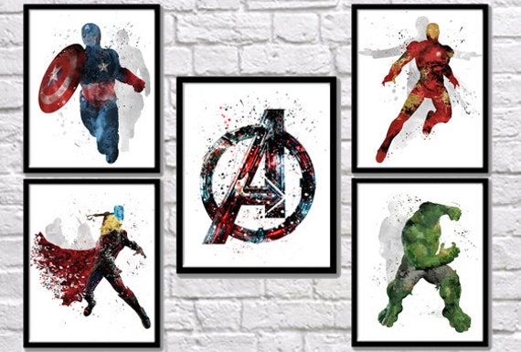 avengers watercolor print superhero watercolor art iron etsy australia