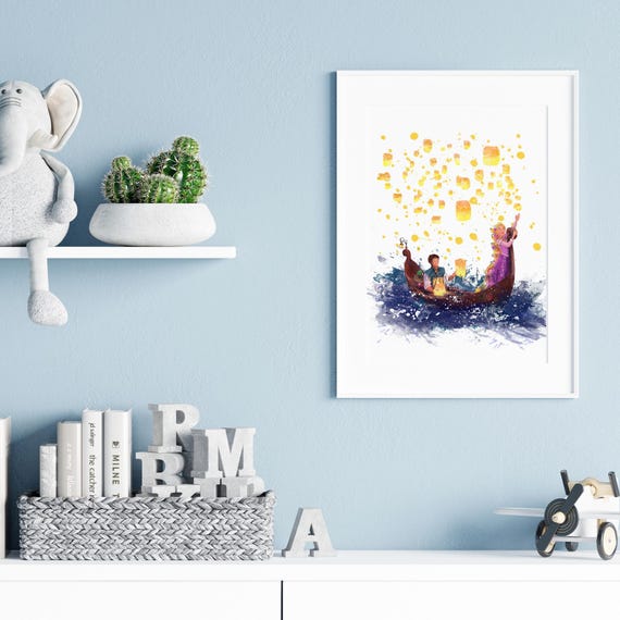 ラプンツェル 塔の上のラプンツェル 水彩画アートプリント：フリン