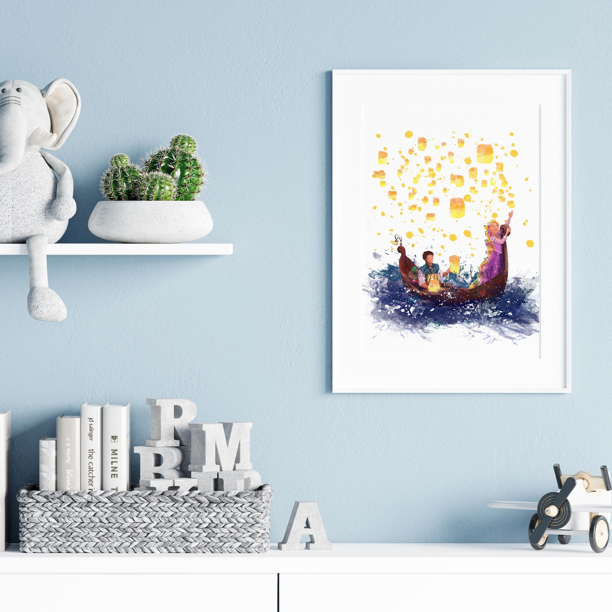 ラプンツェル 塔の上のラプンツェル 水彩画アートプリント：フリン