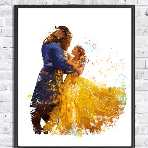 Beauty and the Beast Disney Print Poster Watercolor Framed Canvas Wall Art 