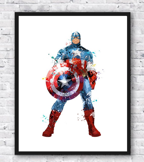 Kør væk Thriller Væk Captain America Watercolor Art Print Captain America - Etsy