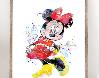 Minnie Mouse, Watercolor, Art Print, Minnie, Mickey Mouse, Movie Poster, Baby Girl Nursery, Wall Art, Nursery Decor, Kids Room Decor - 558