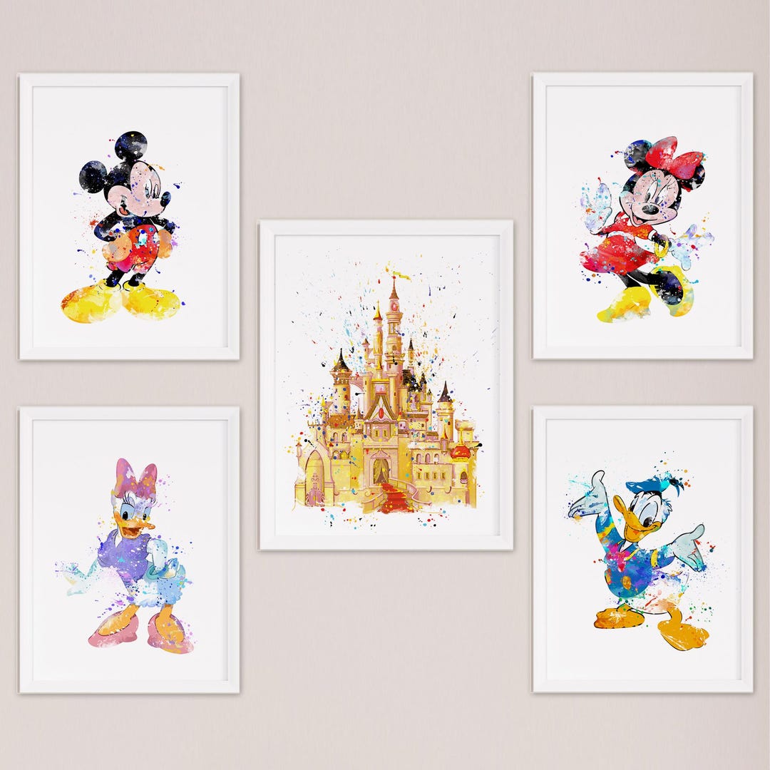 水彩画風ミッキーマウスのアートプリント、子供部屋の装飾 - Etsy 日本
