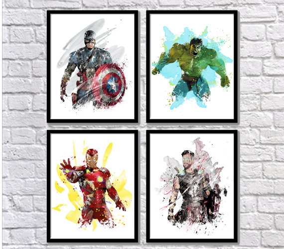 Avengers Marvel watercolour  set  A4 X 8 PRINTS DC, SUPERHERO,TYPE 