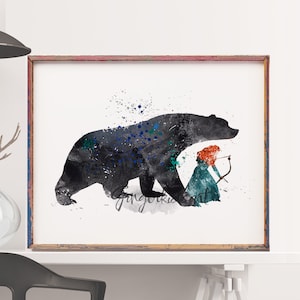 Brave Art Print, Princess Merida Art, Brave and Bear, Kids Decor, Watercolor Art, Wall Art, Home Decor, Room Decor - 205