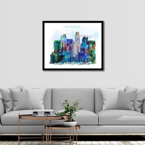 Los Angeles Watercolor Print, L.A. Skyline Poster, Travel Art, United States, California, Cityscape Painting, Wall Art, Home Decor - 905