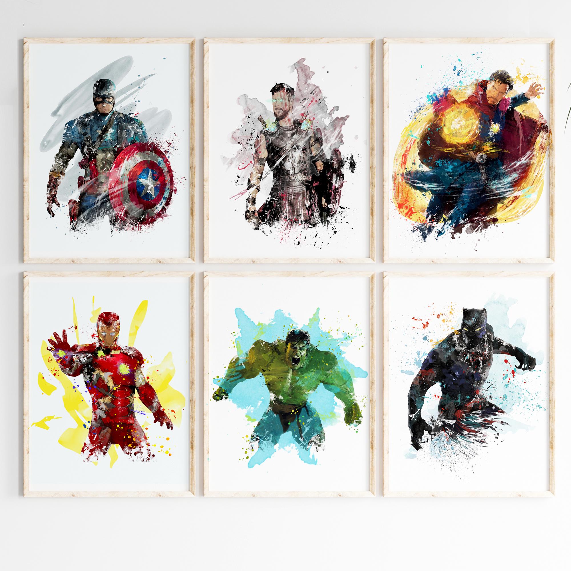 Avengers Watercolor Art Print, Superhero Wall Art - Etsy display picture 1