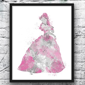 Princess Belle Watercolor Print Castle Art Beauty and Beast - Etsy