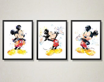 Mickey Mouse, Watercolor, Art Print, Minnie Mouse, Baby Shower, Mickey Mouse Poster, Wall Art, Nursery Decor, Kids Room Decor