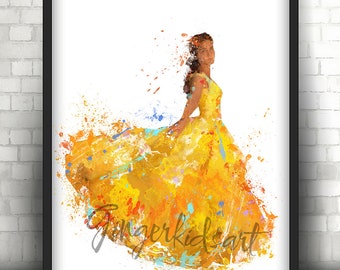 Beauty and the Beast Watercolor Print, Belle, Art Print, Movie Poster, Nursery Art, Wall Art, Home Decor, Kids Room Decor, Girl Room - 726