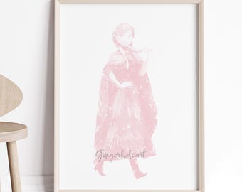 Princess Anna Watercolor Art Print: Frozen Movie Poster, Kids Room Decor