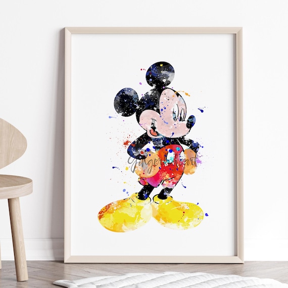 水彩画風ミッキーマウスのアートプリント、子供部屋の装飾 - Etsy 日本