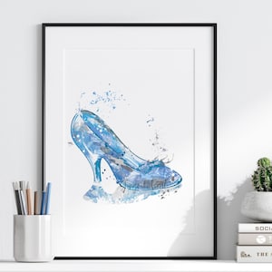 Princess Cinderella, Watercolor, Art Print, Cinderella Shoe, Movie Poster, Wall Art, Home Decor, Kids Room Decor, Nursery Decor - 689