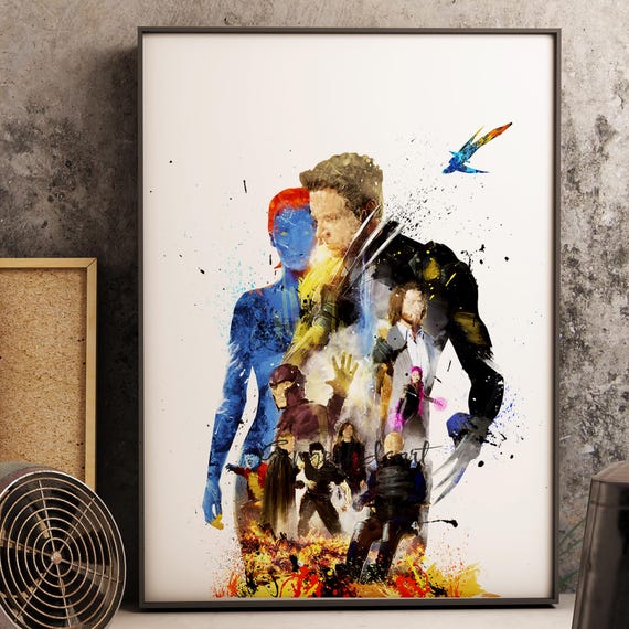 X-Men Watercolor Art Print: Wolverine, Magneto, Xavier - Superhero Movie Poster