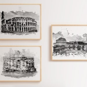 Rome Watercolor Print, Ancient Rome Art, Italy Painting, Coliseum, Europe, Architecture, Home Decor, Wall Art