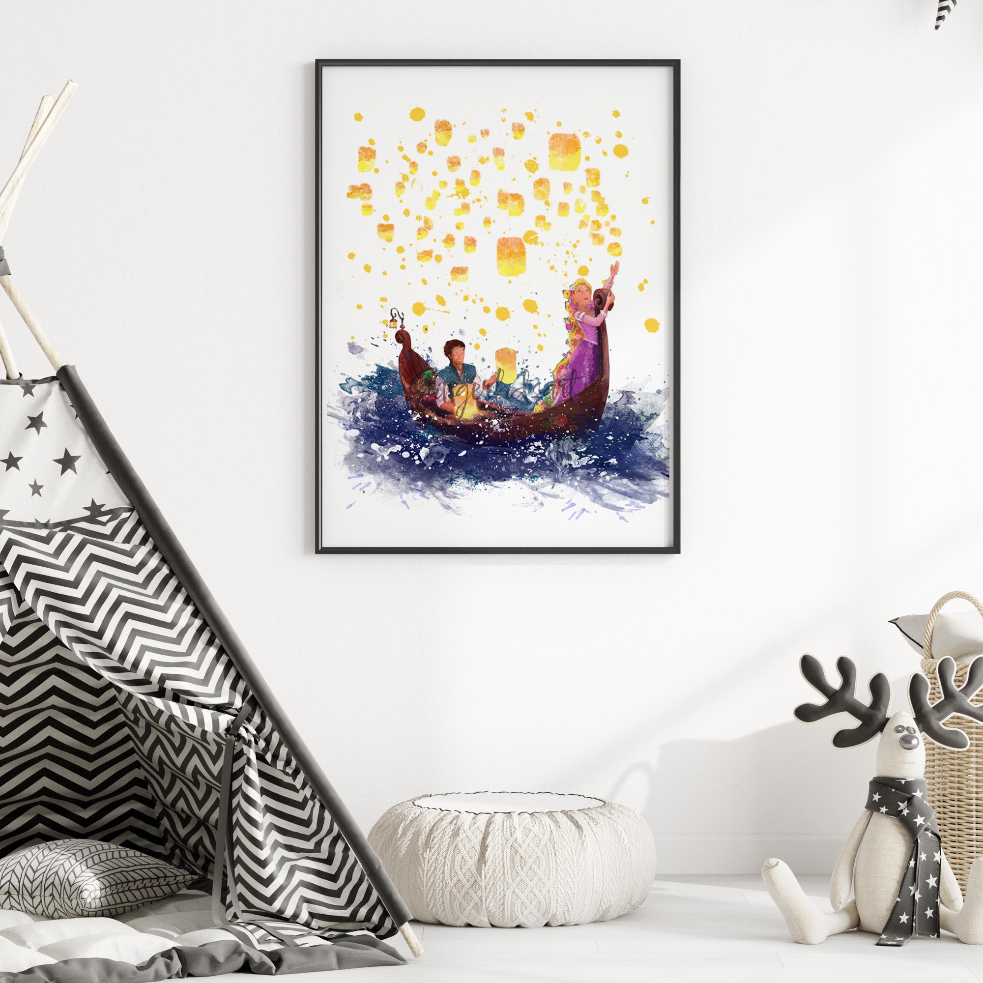 ラプンツェル 塔の上のラプンツェル 水彩画アートプリント：フリン