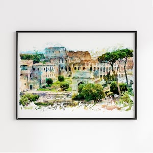 Rom, Aquarell Kunst, Antike, Rom Druck, Rom Karte, Italien Malerei, Rom Kolosseum, Architektur, Wohnkultur, Wandkunst