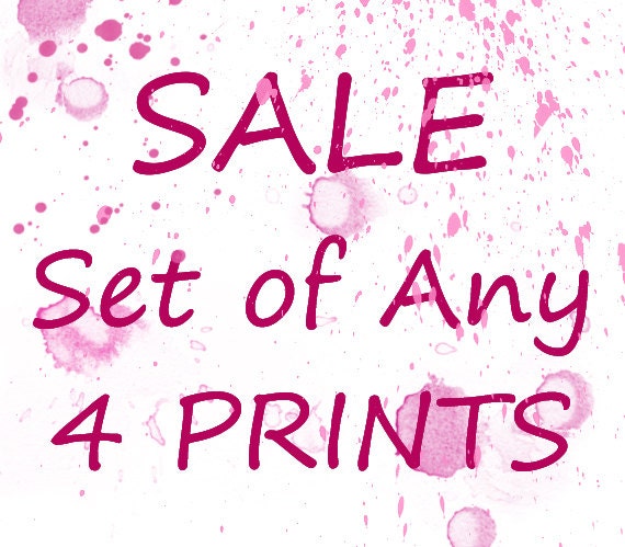 Make Your Set of Any 4 Watercolor Prints, Watercolor Art, Home Decor,…