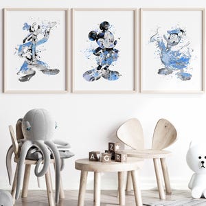 Mickey Mouse, acuarela, impresión artística, baby shower, Goofy, pato Donald, póster, arte de pared, decoración de guardería, decoración de habitación infantil - 557 578 - 2 576-4