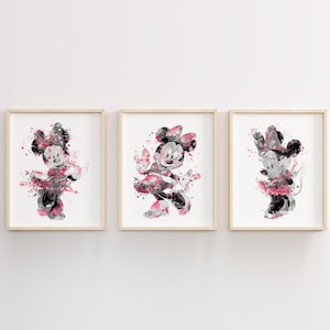 Minnie Mouse, acuarela, impresión artística, Mickey Mouse, baby shower, orejas de Mickey, póster de Minnie Mouse, arte de pared, decoración de guardería, decoración de habitación infantil