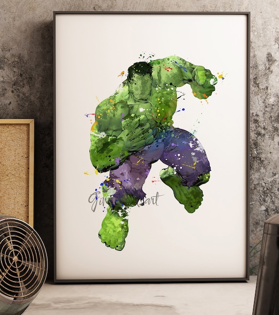 Hulk Watercolor Art Print, Marvel Superhero Poster