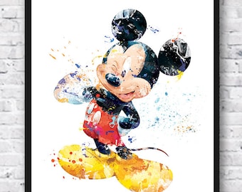 Mickey Mouse, Watercolor, Art Print, Mickey, Mickey Ears, Minnie Mouse, Movie Poster, Wall Art, Nursery Decor, Kids Room Decor - 741