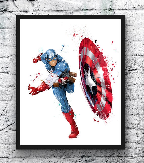 Captain America Watercolor Art Print Avengers Superhero Etsy