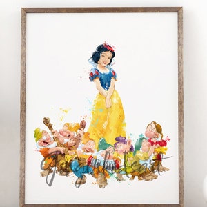 Snow White and Seven Dwarfs Watercolor Print, Art Print, Princess, Movie Poster, Nursery Decor, Wall Art, Kids Room Decor, Home Decor - 821