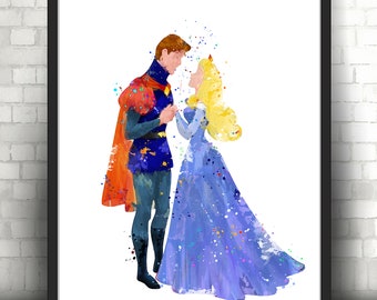 Sleeping Beauty, Aurora Watercolor, Art Print, Princess Aurora, Prince Philip, Nursery Decor, Kids Room Decor - 529