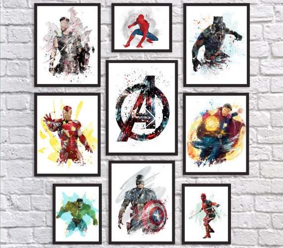 Avengers, Watercolor, Art Print, Superhero, Black Panther