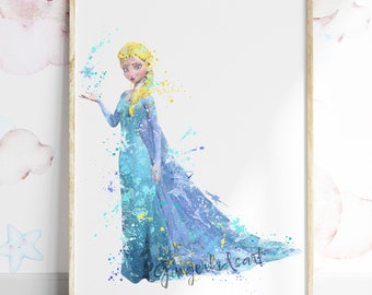 Princess Elsa Watercolor Art Print: Frozen Nursery Decor 798
