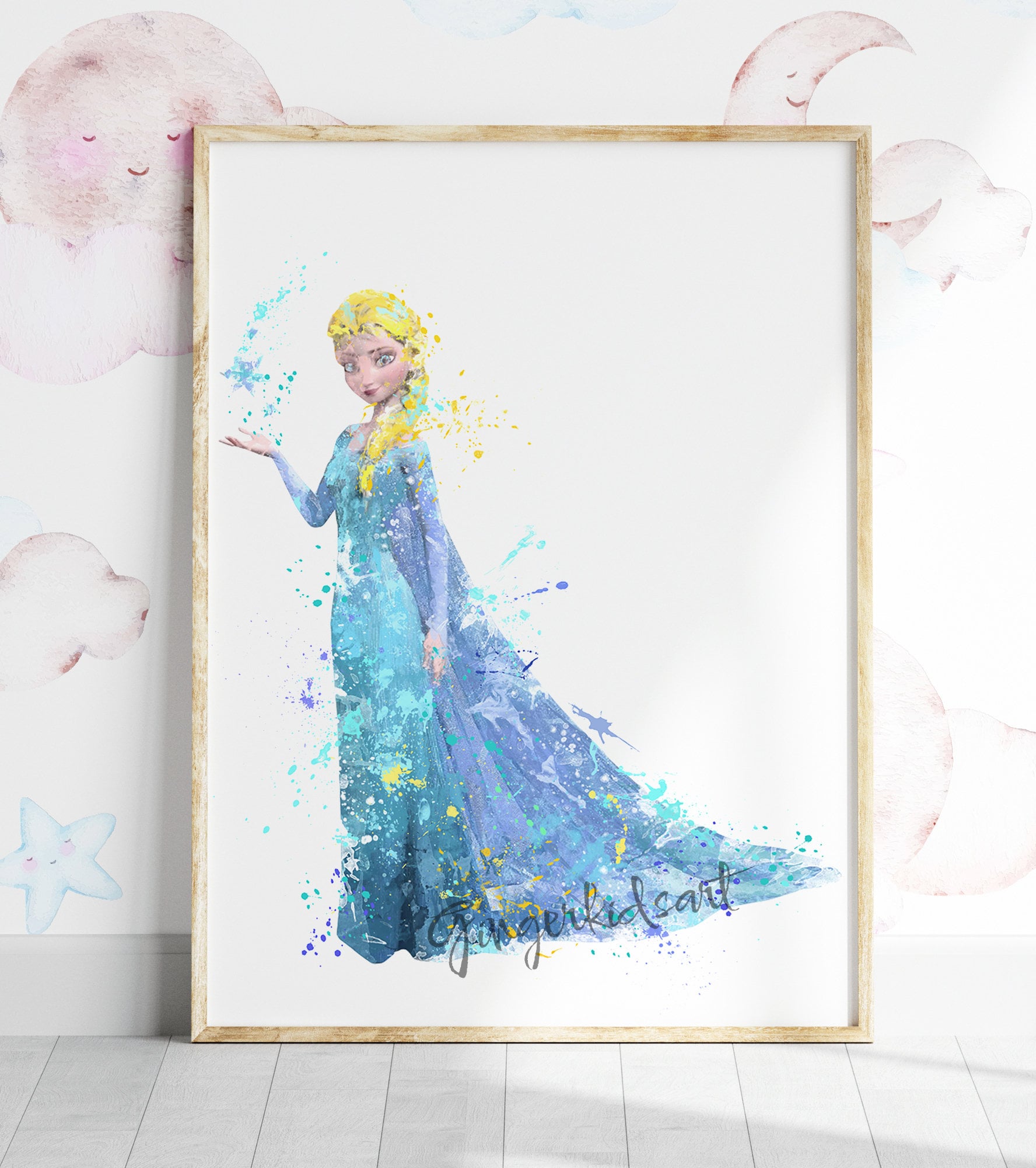 Princesse Elsa, aquarelle, impression d'Art, château gelé, Elsa