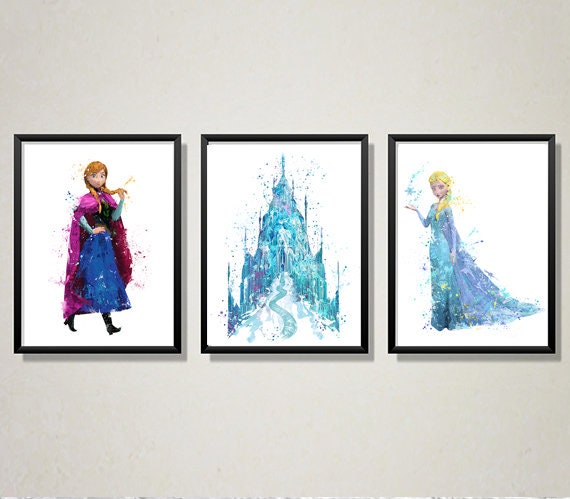 Frozen, Watercolor, Art Print, Princess, Elsa, Frozen Castle, Anna, Olaf,  Kristoff, Movie Poster, Nursery Decor, Kids Room Decor, Wall Art 