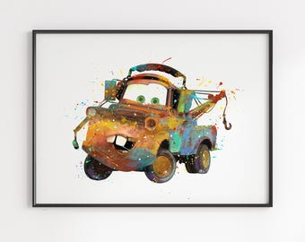Mater Car Watercolor Art Print: Kids Room Decor 540