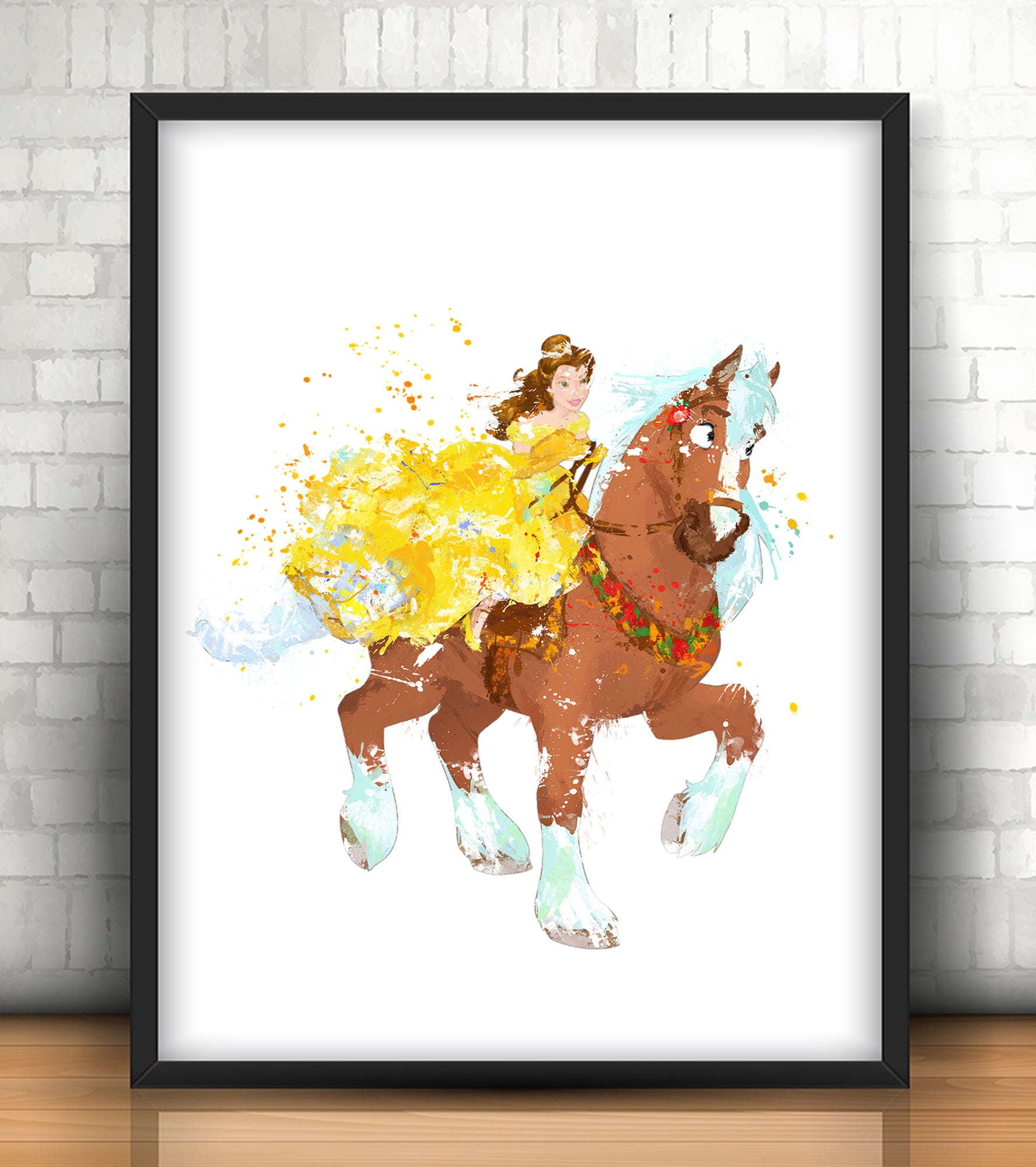 Beauty and the Beast Watercolor Print: Belle \u0026 Horse, Nursery Art 793 - Etsy, image size:1776x2000