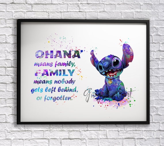 Stitch Ohana Means Family Quote Watercolor Art Print Lilo -  Portugal