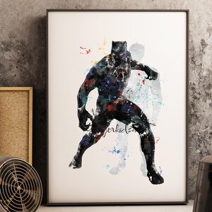 Black Panther Watercolor Art Print, Marvel Superhero, Kids Room Decor