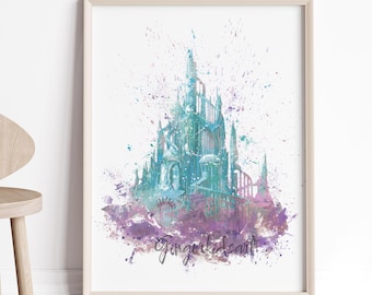 Princess, Ariel, Castle, Watercolor, Art Print, Little Mermaid, Mermaid Wall Art, Mermaid Decor, Kids Room Decor, Nursery Decor - 789-11