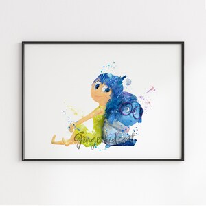 Inside Out Watercolor Print, Joy and Sadness Art, Movie Poster, Anger Fear, Wall Art, Home Decor, Kids Room Decor, Nursery Art - 687