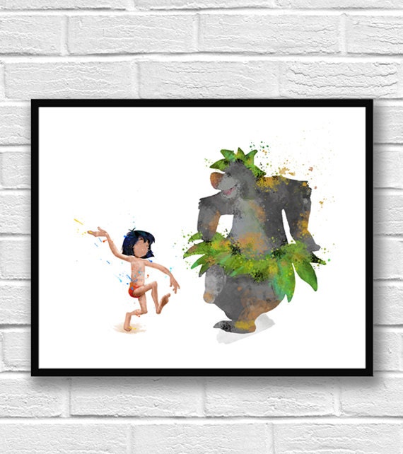 The Jungle Book Watercolor, Mowgli, Baloo Dancing, Watercolor Painting, Kids  Room Decor, Nursery Decor, Wall Art, Home Decor 543 