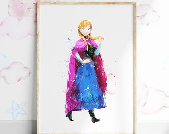 Anna 'Frozen' Watercolor Art Print: Kids Room Decor Nursery