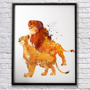El Rey León, Impresión De Acuarela, Simba, Nala, Impresión De Arte, Póster De Película, Animal, Arte De Pared, Decoración Del Hogar, Decoración De La Habitación De Niños, Decoración De Guardería - 800